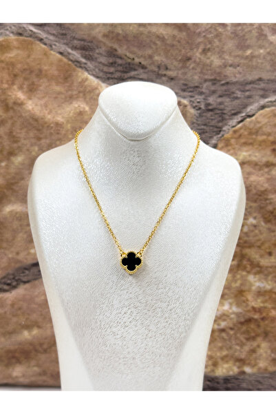 Livora Jewelry 925 Ayar Gümüş Gold Renk Oniks Taşlı Yonca Modeli Trend Kadın ...