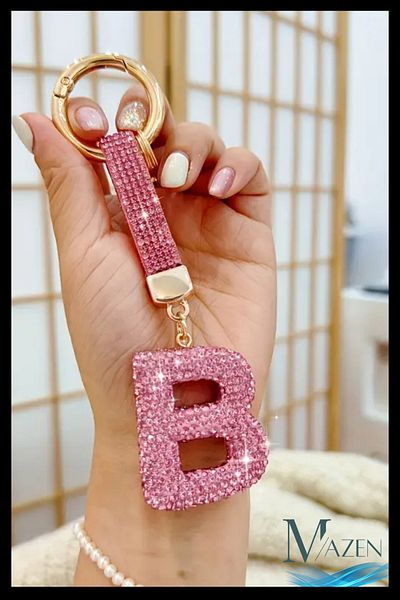 MAZEN Pink Vip Letter B Keychain |   Stone Charm |   Bag Compatible Sparkling Accessory