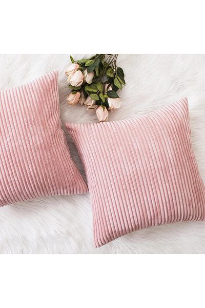 DECORA CASA HOME COLLECTİON قطعتان من غطاء وسادة ناعمة مزخرفة من الأمام من القطيفة من الجانب الخلفي
