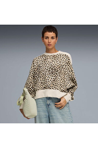 Puma T7 Leopard Kadın Krem Sweatshirt (632136-91)