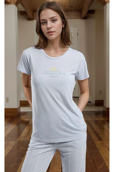 Pierre Cardin Îmbrăcăminte pentru femei Set pijamale din viscoză cu mâneci scurte, albastru deschis, imprimat LL.PC89.K78.D01
