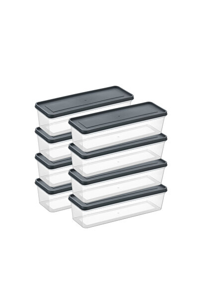 Mefa Mutfak Refrigerator Organizer Storage Container Suitable for Microwave and Freezer Freshkeep - 1.3 Lt / 8 Pieces-Antrasit