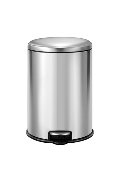 EKO 5L Pedal Bin Serene - Silver | Compact Round Step Bin with Soft-Close Lid