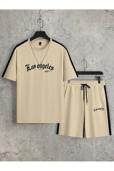 LUNAVISTA Men's Printed Short Sleeve Shirt and Shorts Set, Simple Design
