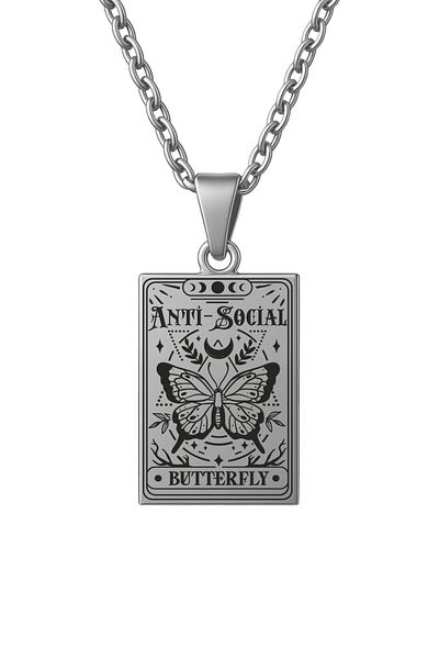 ArtinArt Anti Social Butterfly - Butterfly Tarot Card |   316L Steel Necklace