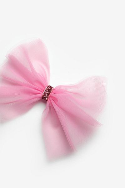Le Mabelle Fuchsia Glitter Tie Girl's Tulle Clip Buckle