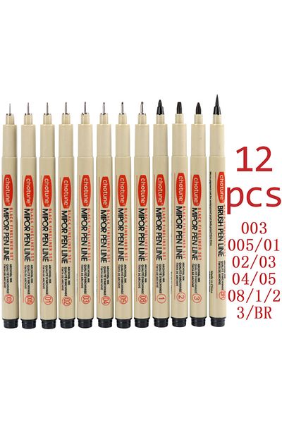Choice 12 pcs set Art Manga Outlining Pen Pigment Liner Micron Pen Marker set Hook Line Needle Pen for Sket