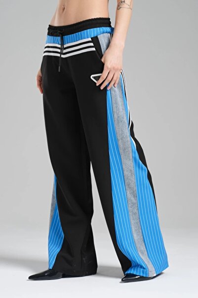 tw3 Pantaloni Palazzo pentru femei, cu detaliu în dungi și design garnit cu denim