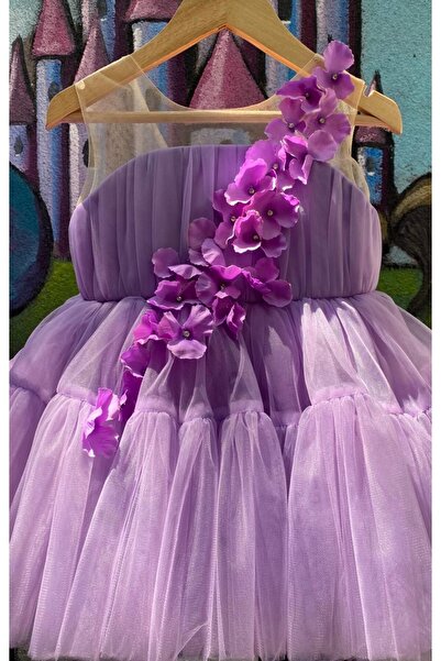 sareinwonderland Lila çiçekli tül elbise