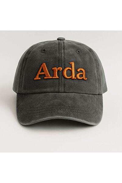 Tesbihane Kişiye Özel İsim Nakışlı Siyah Vintage Stil Eskitme Kumaş Ayarlanabilir Unisex Beyzbol Şapkası