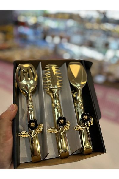 PONCİKPAZAR Lotus 3-Piece Gold Tongs