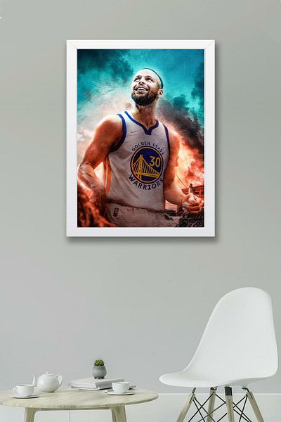 Saturn Stephen Curry Framed Painting - Basketball Nba Poster Painting