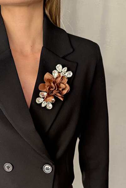 Trend aksesuar İğneli Taş Detaylı Parlak Dokulu Çiçek Broş