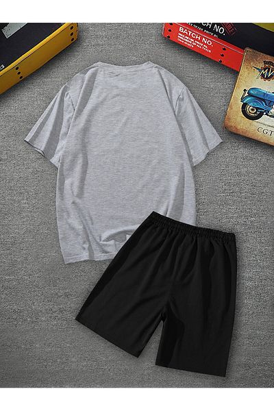 LUNAVISTA 2-Piece Tracksuit Set with Printed Teddy Bear Crew Neck T-Shirt and Lightweight Shorts.