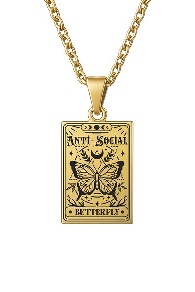 ArtinArt Anti Social Butterfly - Butterfly Tarot Card |   316L Steel Necklace