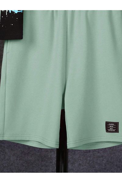 LUNAVISTA Summer Short Sleeve Round Neck Logo Printed T-Shirt and Shorts Set