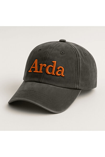 Tesbihane Kişiye Özel İsim Nakışlı Siyah Vintage Stil Eskitme Kumaş Ayarlanabilir Unisex Beyzbol Şapkası