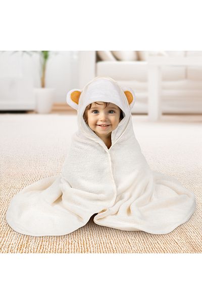 FizioTab Prosop de Baie cu GlugaFizioTab® din Bambus Super Absorbant, 90X100 cm, Model Urechi Ursulet Maro