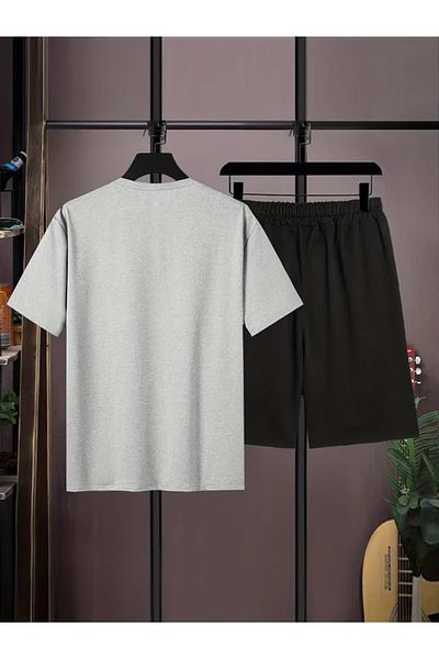 LUNAVISTA Men's Summer Cotton Shorts and Basketball Print Short Sleeve T-Shirt Set