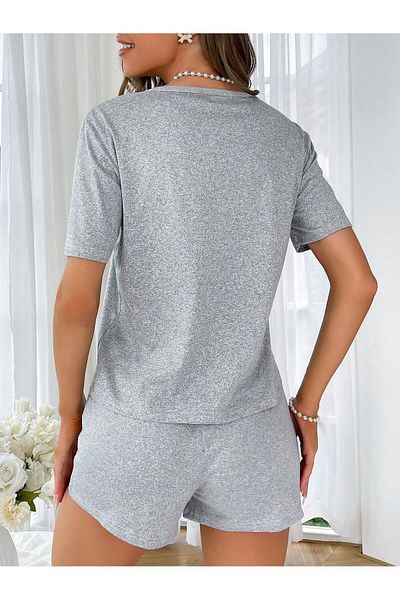 LUNAVISTA Comfortable Pajama Set with Letter Printed T-Shirt and Shorts