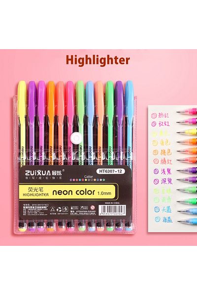 Choice 12pc Highlighter Pen 12/24Pcs Metallic Glitter Colors Gel Pens For School Office Adult Coloring Book