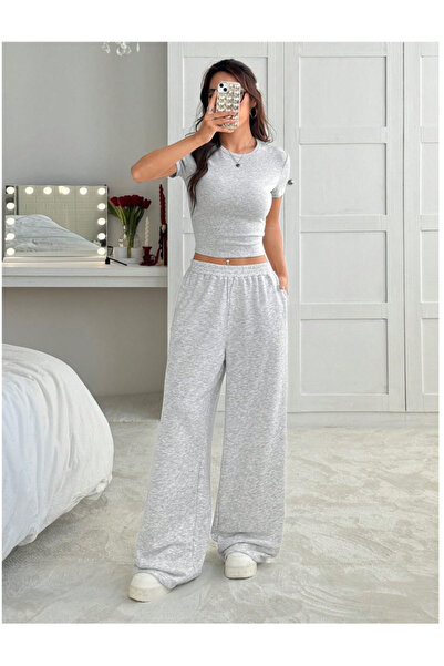 TONFİX LİFE GRİ Kadın Bol Paça Eşofman Altı Esnek Rahat Bol Kesim TONFİX
