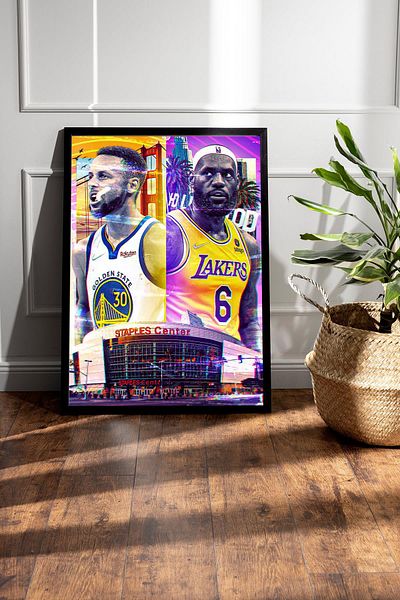 Saturn Stephen Curry LeBron James Pictură înrămată - Pictură poster NBA de baschet