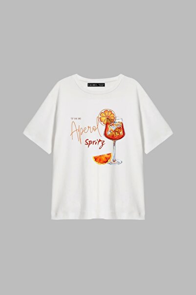 CİNEMA MODA Tricou alb pentru femei cu imprimeu Aperol Spritz