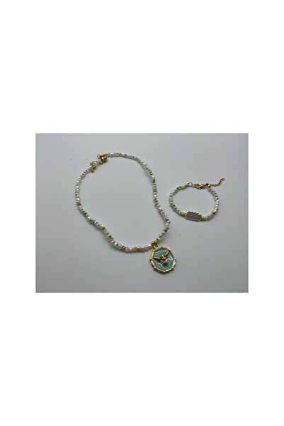 CHIC Turquoise Gold Figure Pearl Necklace and Bracelet
