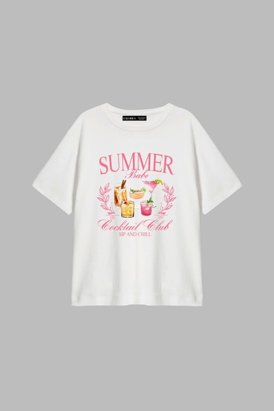 CİNEMA MODA Tricou alb pentru femei cu imprimeu cocktail de vară