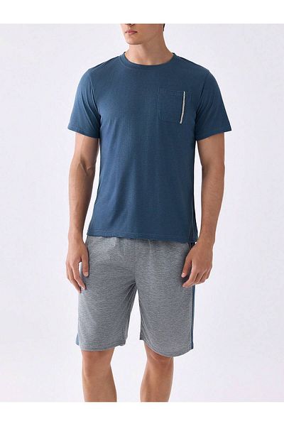 LUNAVISTA Men's Solid Color Short Sleeve Shirt and Shorts Set