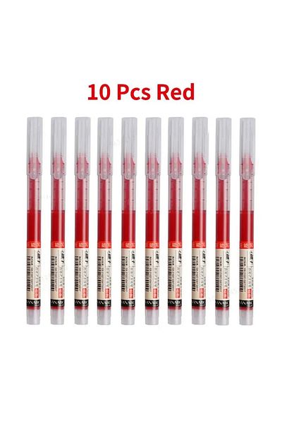 Choice 10pcs red 10Pcs/set High Quality Needle Type Gel Pens Straight Liquid Ballpoint Pen Kawaii Stationer