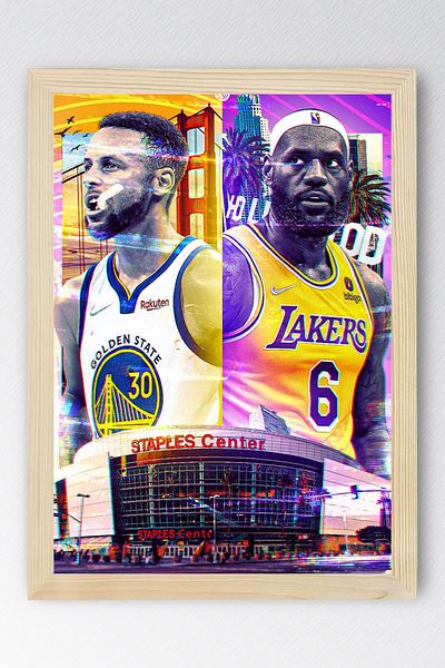 Saturn Stephen Curry Lebron James Framed Painting - Basketball Nba Poster Painting