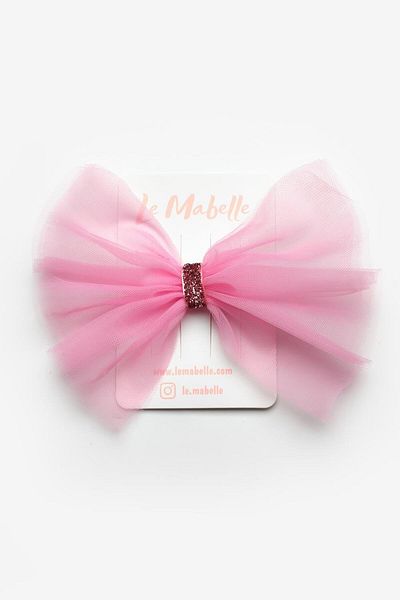Le Mabelle Fuchsia Glitter Tie Girl's Tulle Clip Buckle