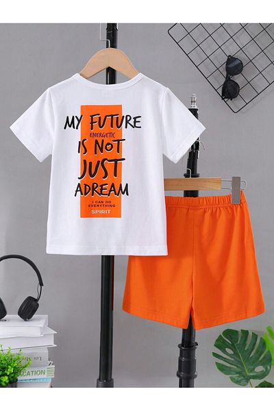 LUNAVISTA Boys' Short-Sleeved Round Neck T-Shirt + Shorts with Hi Print on the Back