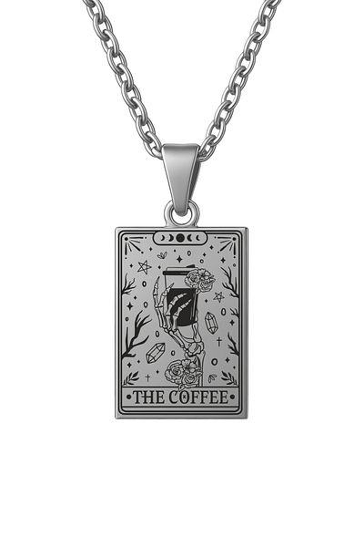 ArtinArt The Coffee Skeleton - Coffee Tarot Card |   316L Steel Necklace
