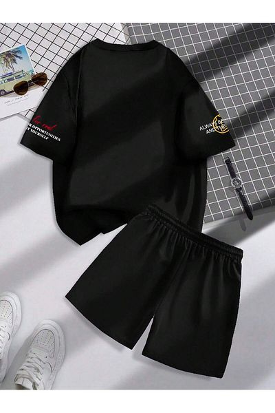 LUNAVISTA Men's Two-Piece Suit with Printed Number Lettering Round Neck T-Shirt and Shorts,