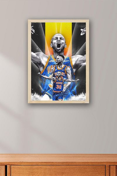 Saturn Stephen Curry Framed Painting - Basketball Nba Poster Painting