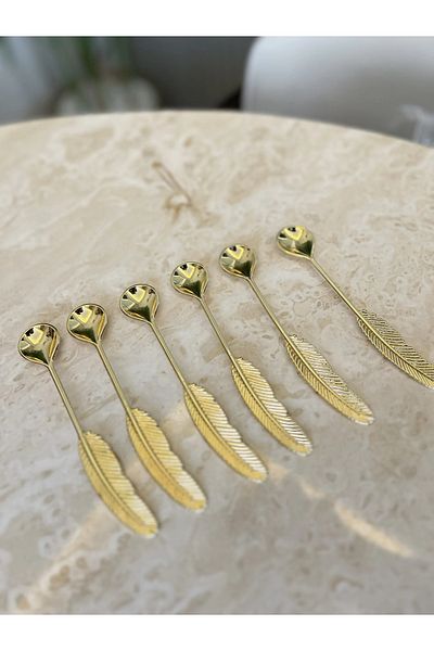PONCİKPAZAR Feather Model Zamak Teaspoon 6 Pieces