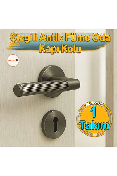 Badem10 Mâner de ușă tip cameră antică, cu dungi, cu rozetă, dreapta, stânga, potrivit pentru interior modern, poate fi blocat 1 set