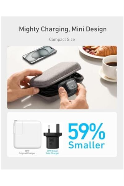 Anker شاحن Zolo Charger USB C بقوة 30 واط، شاحن GaN USB C صغير الحجم