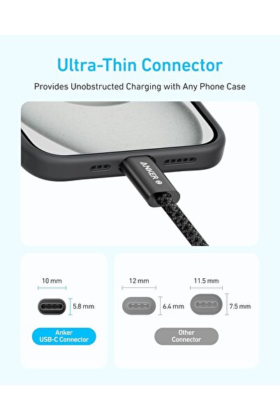 Generic Anker Zolo USB-C to USB-C Cable (240W, Braided, Dirt-Resistant, Black, 6ft)