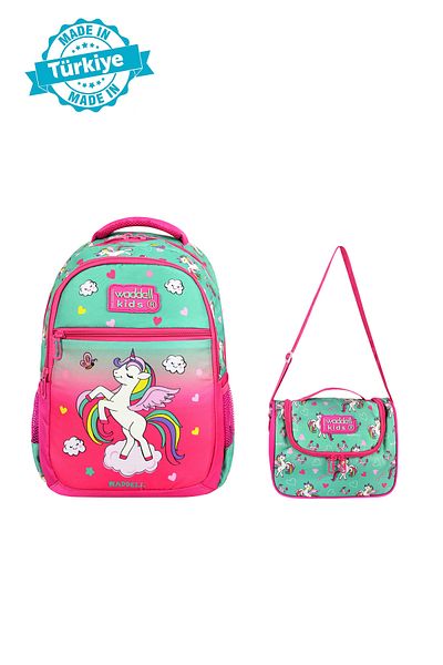 Niss Store Unicorn Patterned Primary School Backpack, Thermal Lunch Bag and Pen Holder Set of Three