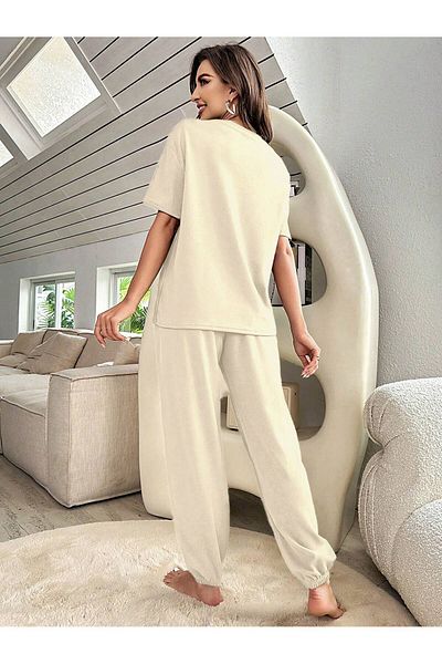 LUNAVISTA Letter Graphic Drop Shoulder Tee & Drawstring Waist Sweatpants