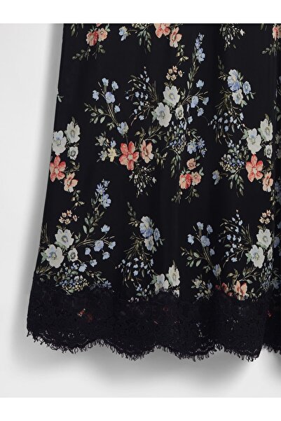 GAP Kadın Çiçek Desenli Crepe Dantel Kenar Detaylı Maxi Etek