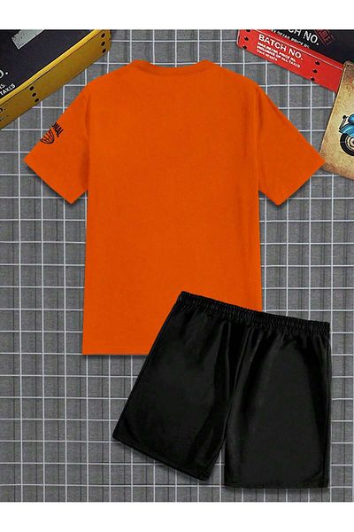 LUNAVISTA Men S Letter Print Short Sleeve T-Shirt and Lace-Up Waist Shorts Set