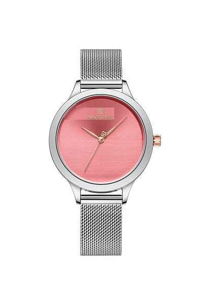 Naviforce Women's Elegant Quartz Watch – 36mm Dial, Minimalist Design, Stainless Steel Mesh Strap PINK