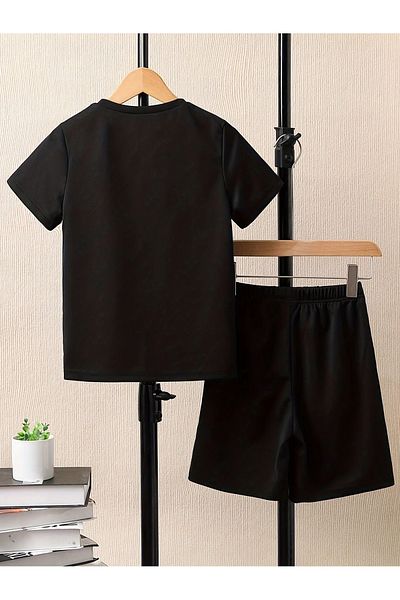 LUNAVISTA Men's 2-Piece Knitted Short Sleeve Letter Printed Shorts Set