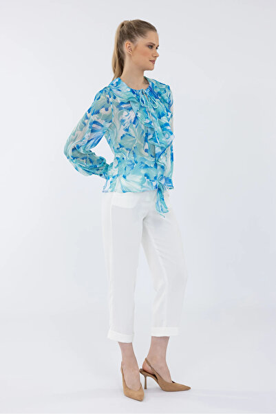 IDYL Patterned Chiffon Blouse with Flywheel Detail