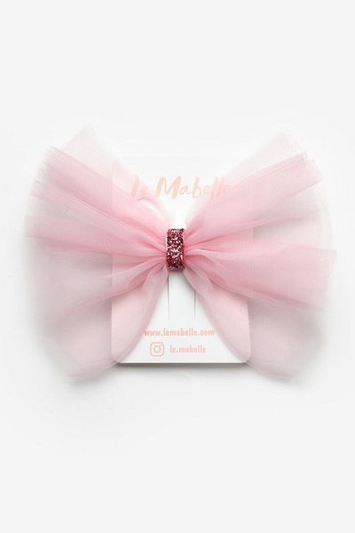 Le Mabelle Pink Glitter Tie Girl's Tulle Clip Buckle